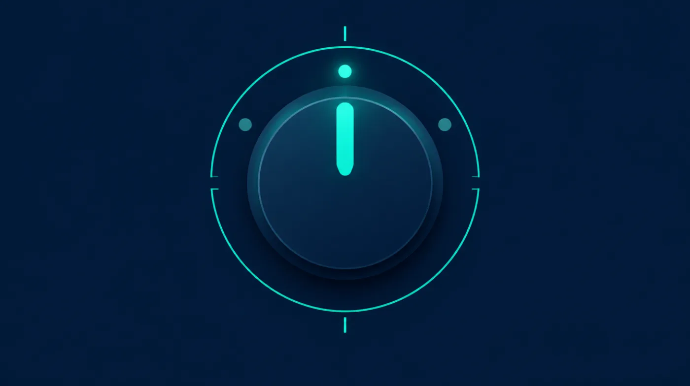Large selector switch with three positions; the pointer is on the middle one, which lights up teal